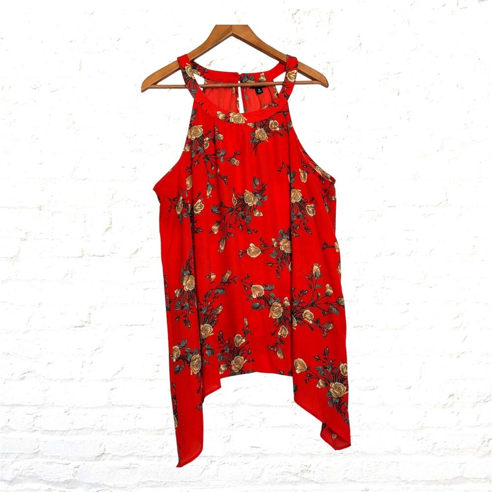 Torrid Women’s Size 0 Red Floral Sleeveless Asymmetrical Tank Blouse Plus‎